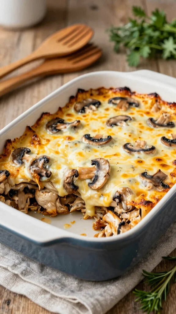 16 Cheesy Chicken Casserole Recipes for Family Dinners - 13. Cheesy Chicken and Mushroom Casserole 1