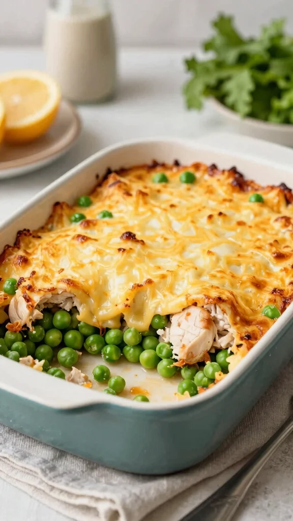 16 Cheesy Chicken Casserole Recipes for Family Dinners - 15. Cheesy Chicken Pea Casserole 1