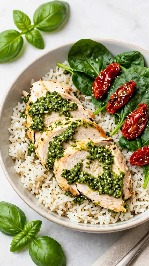 16 Chicken Rice Bowl Recipes for Comfort Meals - 11. Pesto Chicken Rice Bowl 1