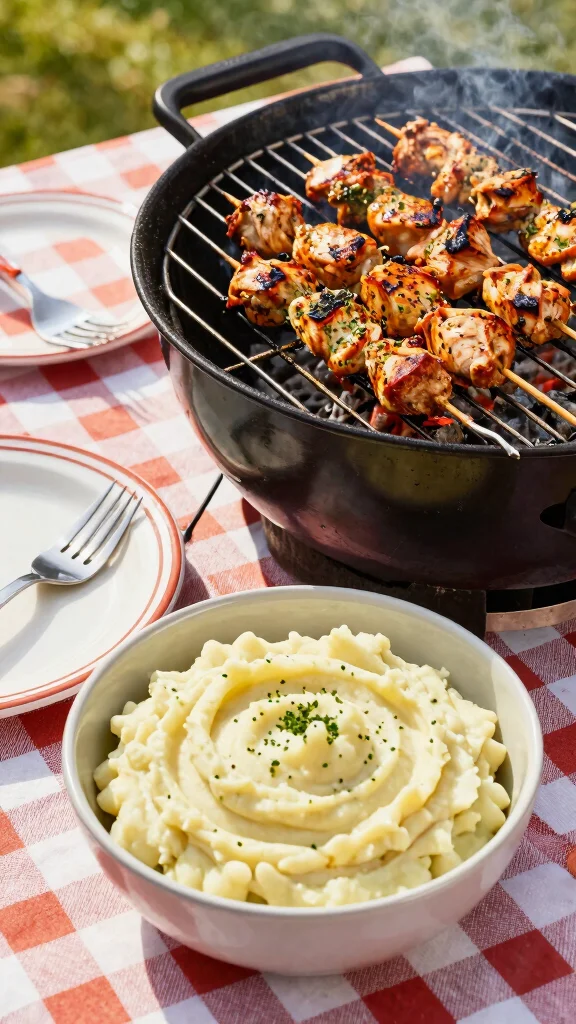 16 Chicken and Potato Recipes for Comfort Food Fans - 3. Herbed Chicken Skewers with Garlic Mashed Potatoes 1