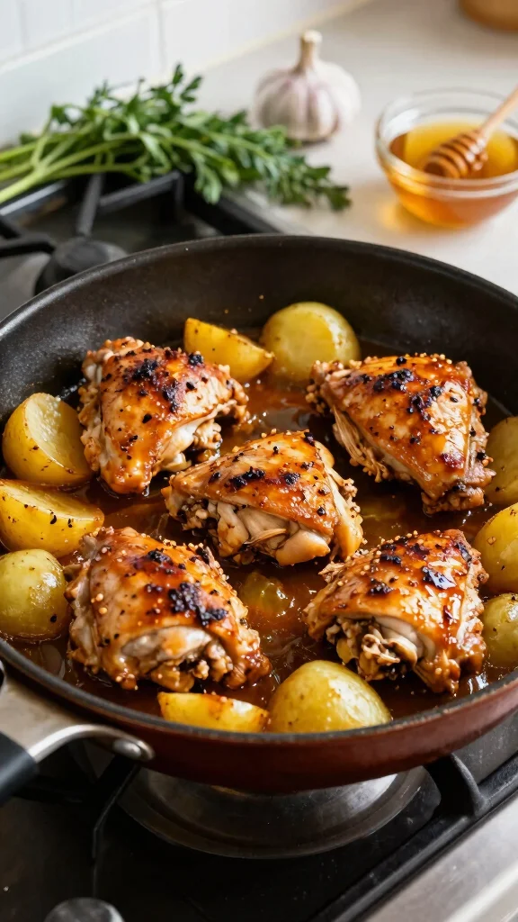 16 Chicken and Potato Recipes for Comfort Food Fans - 7. Honey Garlic Chicken and Potato Skillet 1