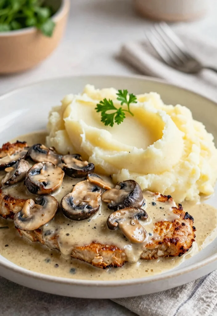 16 Easy Baked Pork Chops Oven Boneless: Weeknight Dinner - 9. Creamy Mushroom Sauce Pork Chops 1