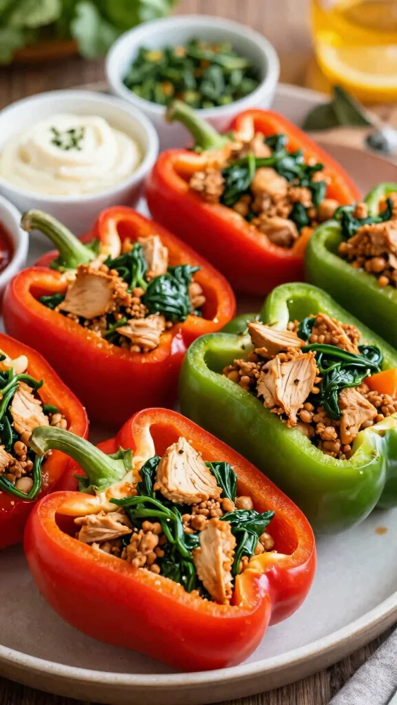 16 Healthy Chicken Meal Prep Ideas for the Week - 10. Chicken and Spinach Stuffed Peppers 1