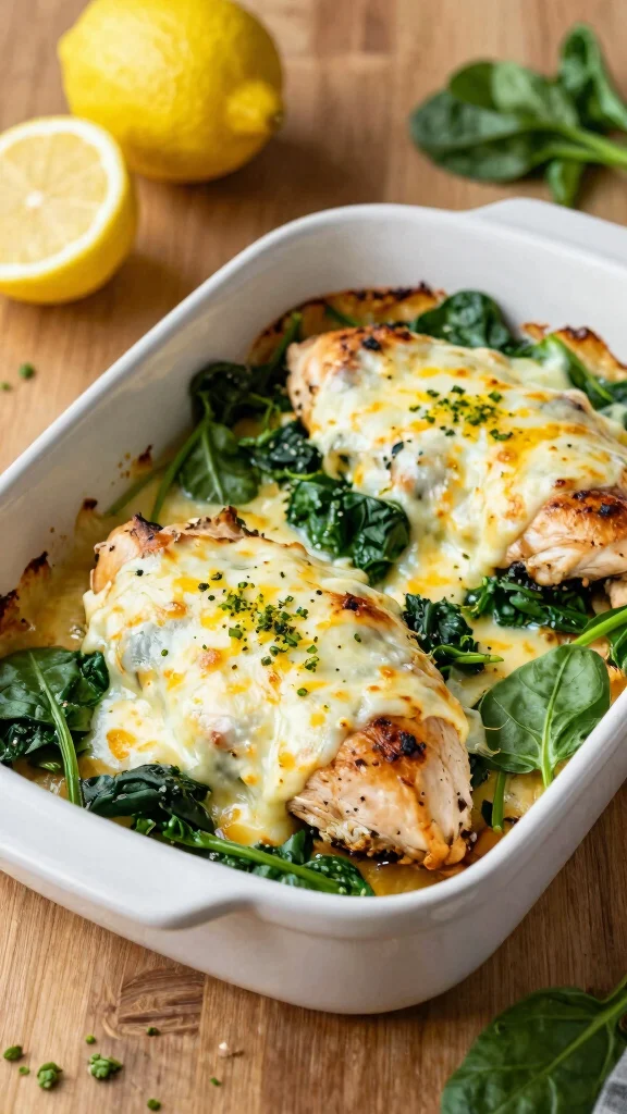 16 Lemon Chicken Recipes Full of Fresh Flavor - 7. Lemon Spinach Chicken Bake 1