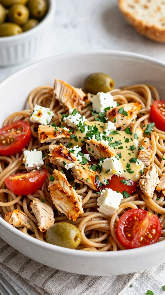17 Chicken Noodle Recipes Better Than Takeout - 13. Mediterranean Chicken Noodle Bowl 1