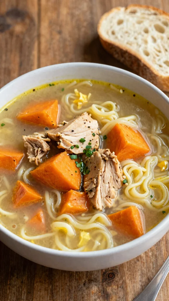 17 Chicken Noodle Recipes Better Than Takeout - 16. Chicken Noodle Soup with Sweet Potatoes 1