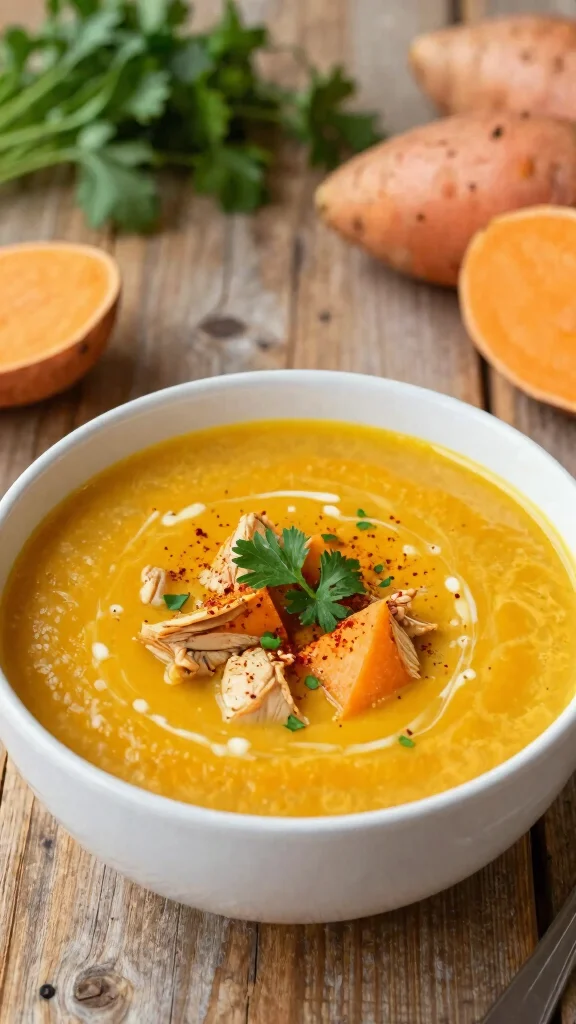 17 Creamy & Comforting Chicken Soup Recipes for Weight Loss - 12. Sweet Potato Chicken Soup 1