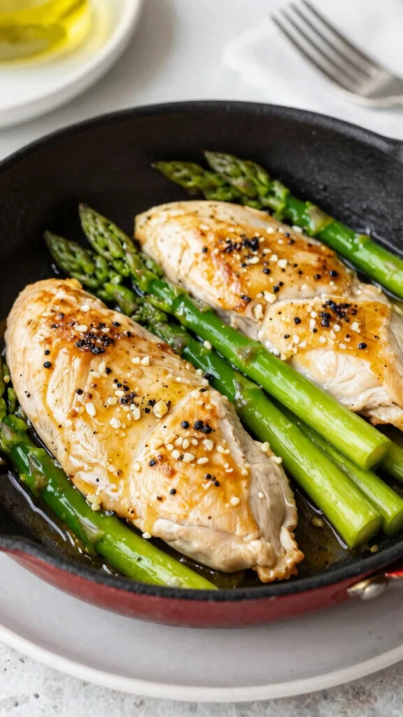 17 Sweet and Savory Chicken Recipes to Impress Guests - 13. Garlic Butter Chicken with Asparagus 1
