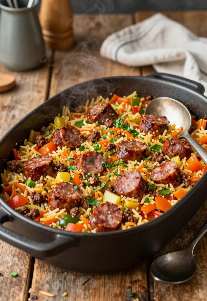 18 Best Ground Pork Sausage Recipes for Easy Dinners - 3. One-Pan Pork Sausage and Rice Casserole 1
