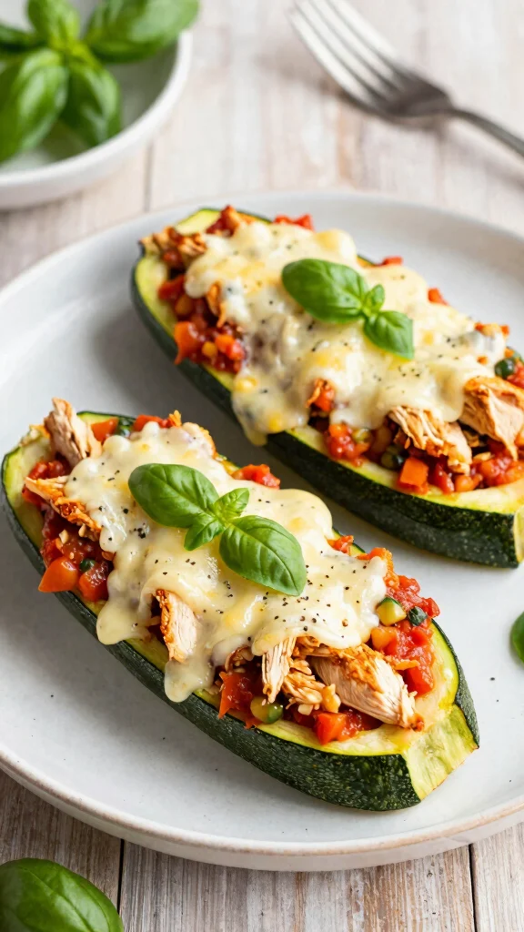 18 High-Protein Chicken Recipes for Fitness Lovers - 15. Chicken Parmesan Zucchini Boats 1