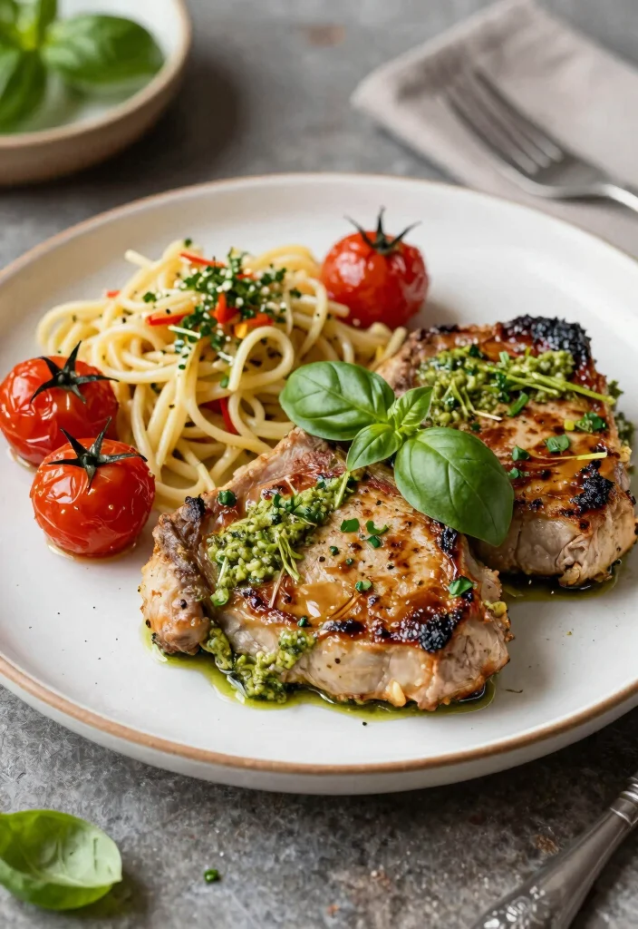 18 Thick Juicy Center Cut Pork Chop Recipes: Steaks for Weight Loss - 10. Italian Pesto Pork Chops 1