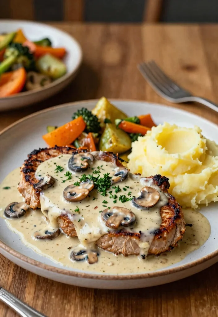 18 Thick Juicy Center Cut Pork Chop Recipes: Steaks for Weight Loss - 11. Mushroom Garlic Sauce Pork Chops 1