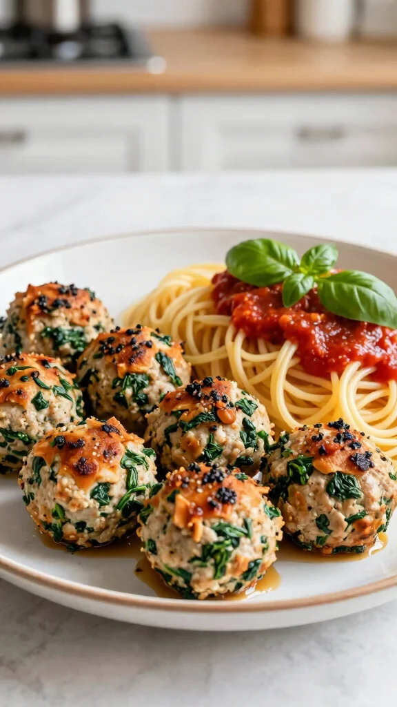 19 Chicken Meatball Recipes Juicy & Easy - 8. Baked Chicken Meatballs with Spinach 1