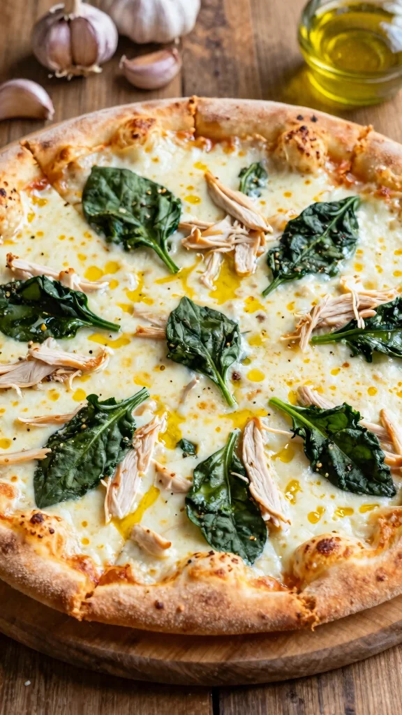 19 Chicken Pizza Recipes You Can Make at Home - 6. Chicken and Spinach White Pizza 1