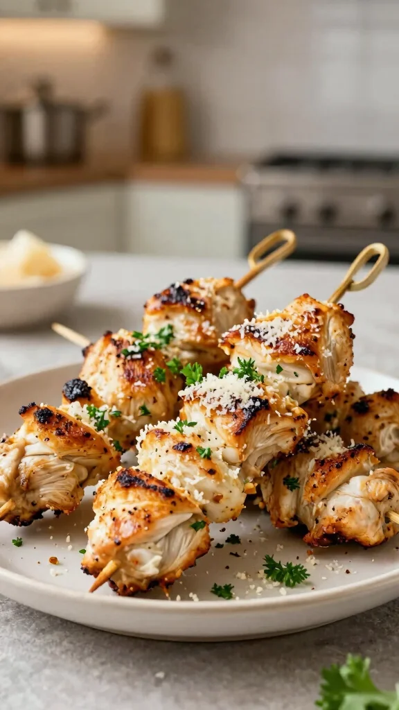19 Chicken Skewer Recipes for Party Nights - 13. Garlic Parmesan Chicken Skewers 1