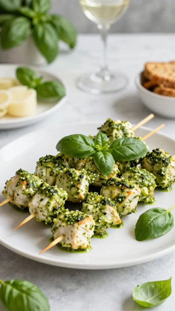 19 Chicken Skewer Recipes for Party Nights - 16. Pesto Chicken Skewers 1