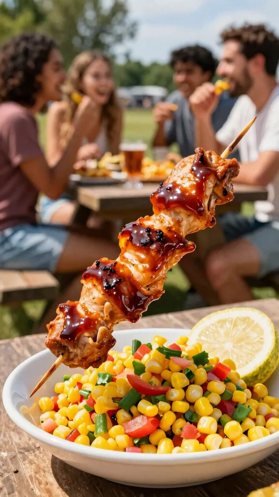 19 Chicken Skewer Recipes for Party Nights - 6. BBQ Chicken Skewers with Corn Salsa 1