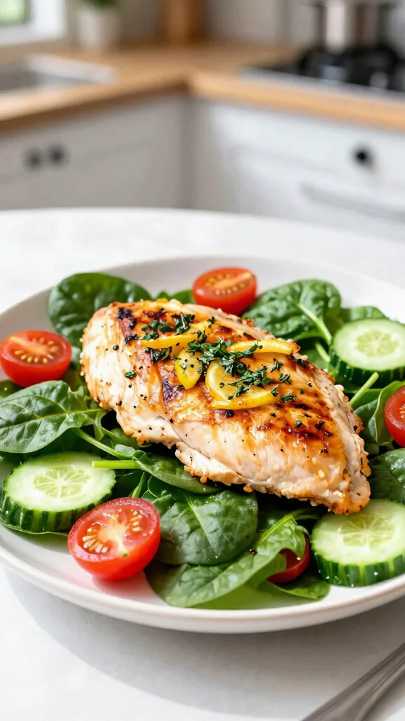 19 Chicken and Vegetable Recipes for Clean Eating - 15. Lemon Herb Chicken & Spinach Salad 1
