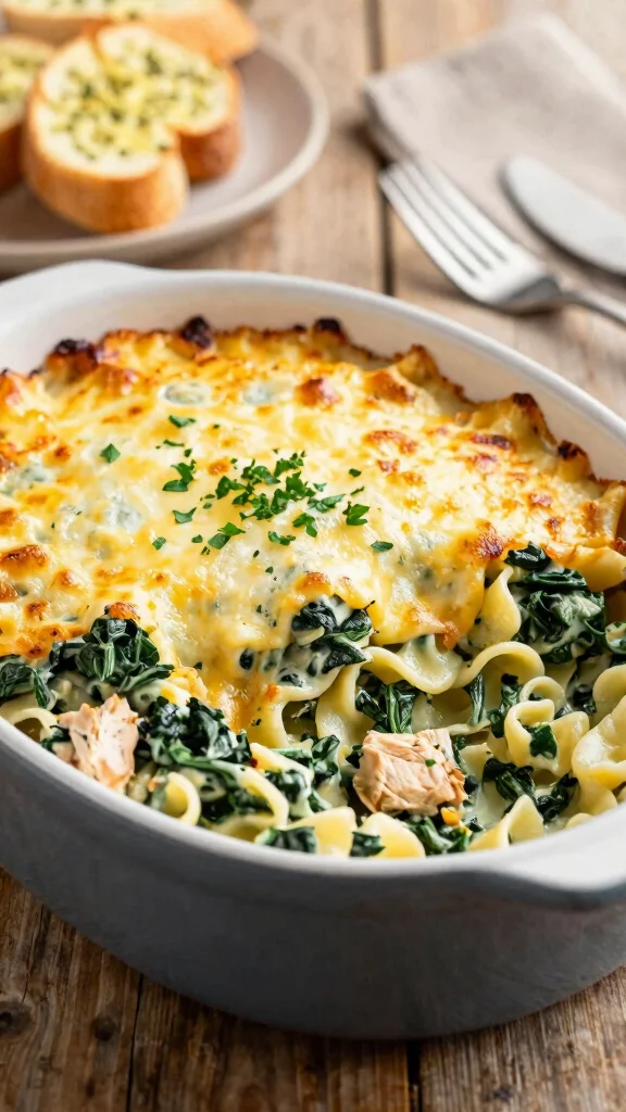 19 Chicken and Vegetable Recipes for Clean Eating - 18. Creamy Spinach & Chicken Pasta Bake 1