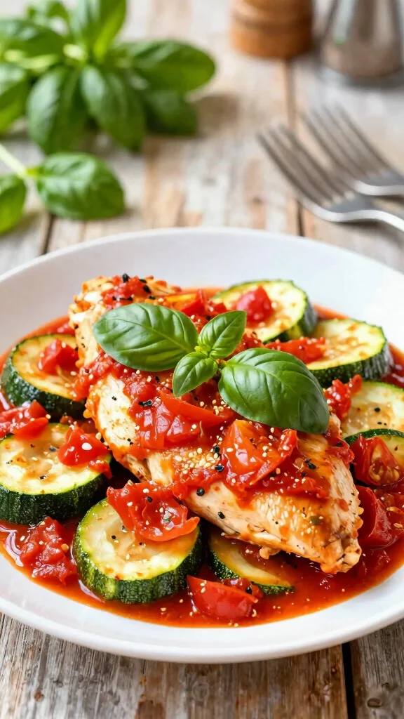 19 Chicken and Vegetable Recipes for Clean Eating - 19. Tomato Basil Chicken & Zucchini Medley 1
