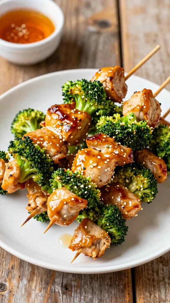 20 Chicken Broccoli Recipes Perfect for Dinner - 4. Honey Garlic Chicken Broccoli Skewers 1