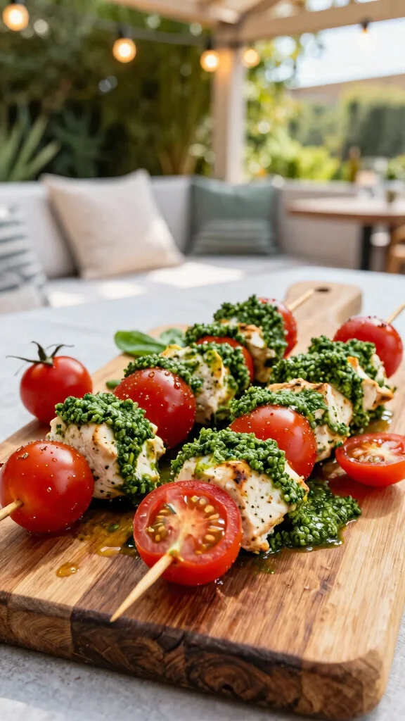 20 Chicken Kebabs Recipes Great for Grilling - 8. Pesto Chicken Kebabs with Cherry Tomatoes 1