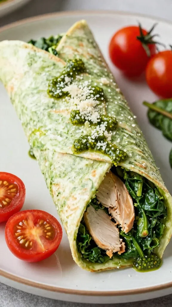 20 Chicken Sandwich and Wrap Recipes to Pack Easily - 19. Chicken and Spinach Pesto Wrap 1