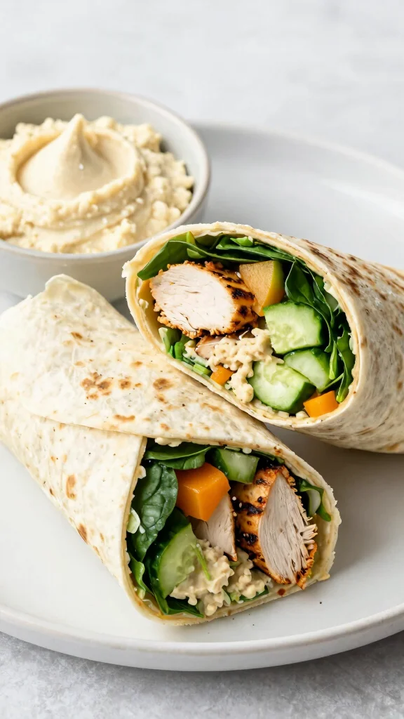 20 Chicken Wrap Recipes for On-the-Go Meals - 14. Chicken and Hummus Wrap 1