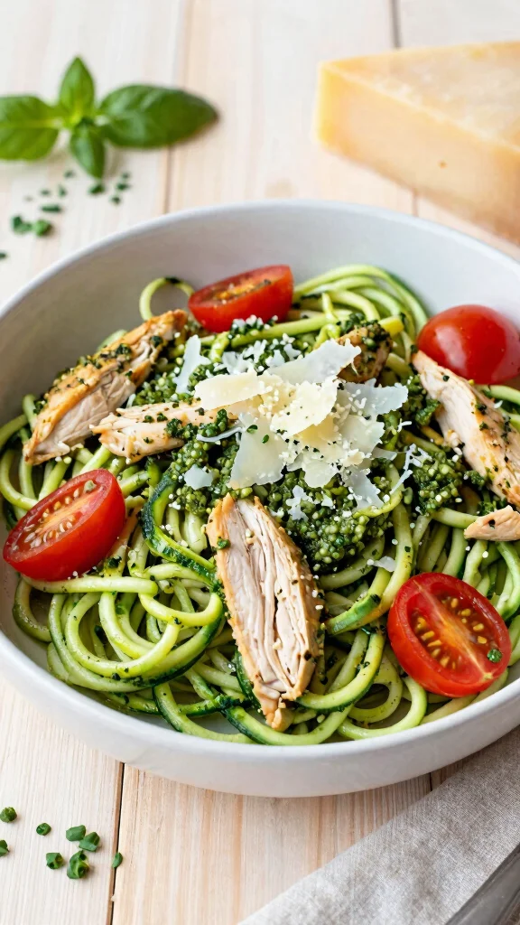 20 Low-Carb Chicken Recipes for Healthy Eating - 6. Pesto Chicken Zoodle Bowl 1