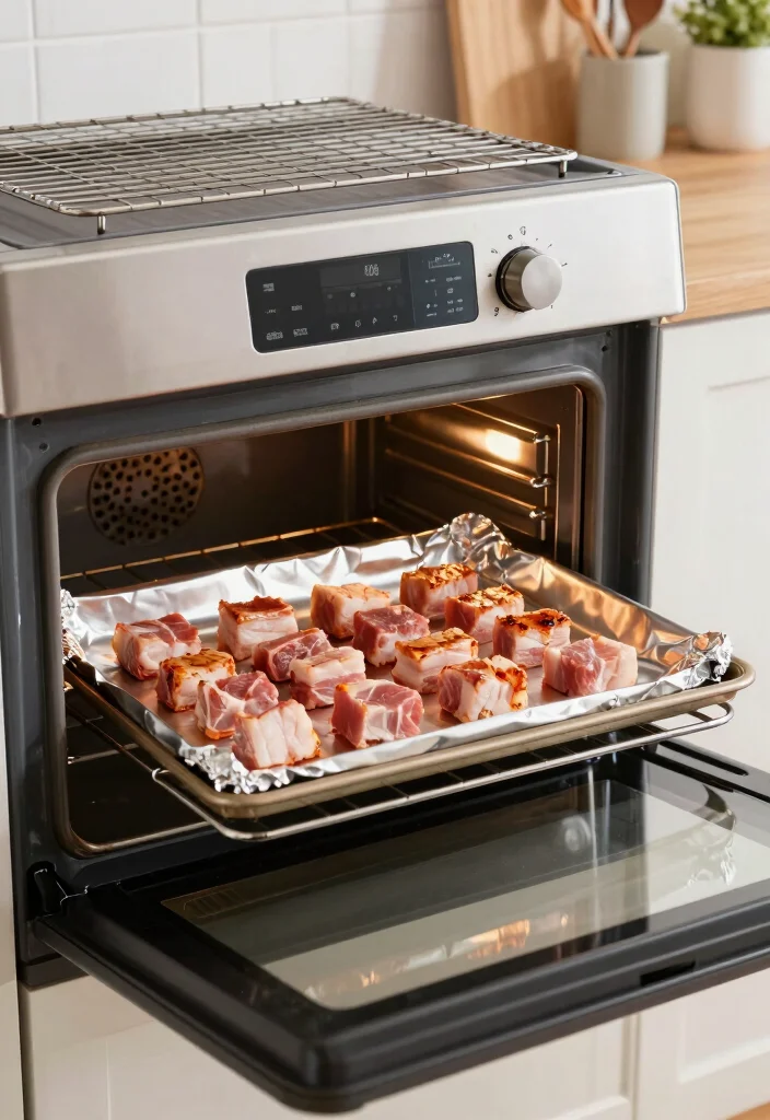 Crispy & Tender 19 Pork Belly Burnt Ends in the Oven: Recipe - Oven Preparation: Preheating and Pan Setup 1
